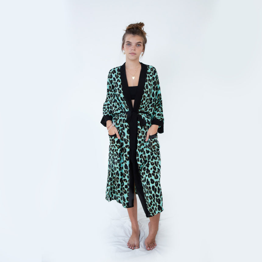 Long Leopard Kimono and Short Set