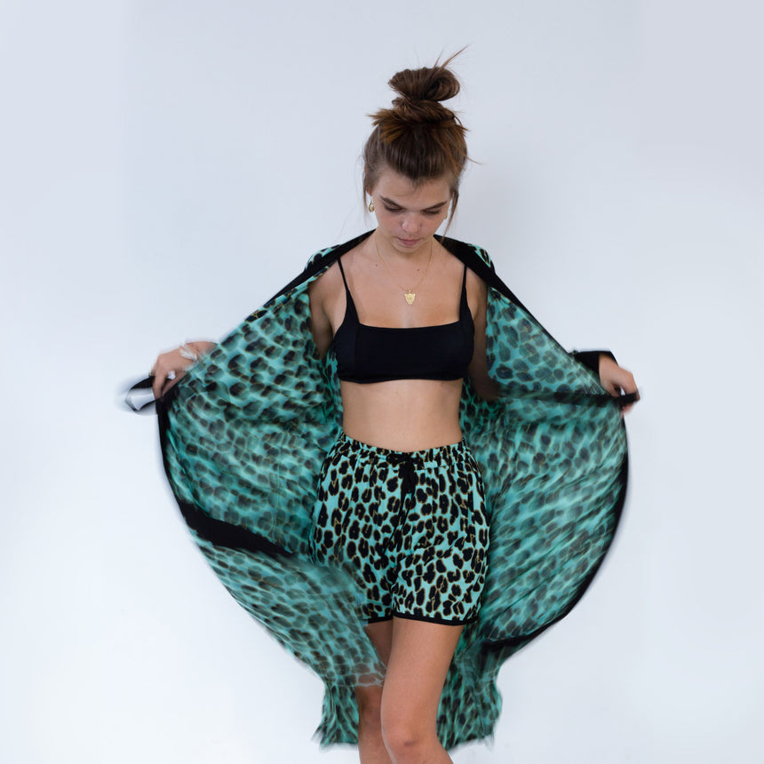 Long Leopard Kimono and Short Set