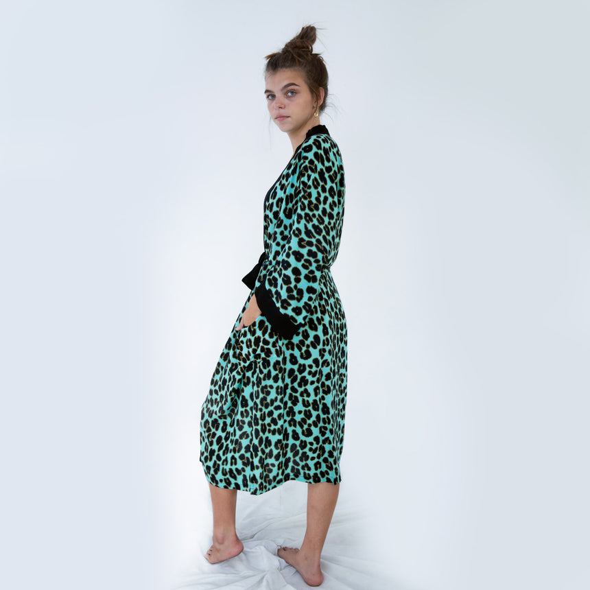 Long Leopard Kimono and Short Set